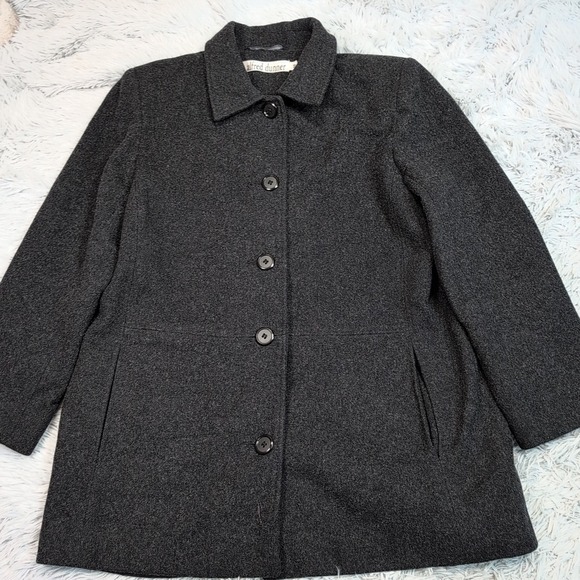Vintage Alfred Dunner Jacket Womens 14 Gray Wool Coat Pockets Button Up Cozy - Picture 1 of 11